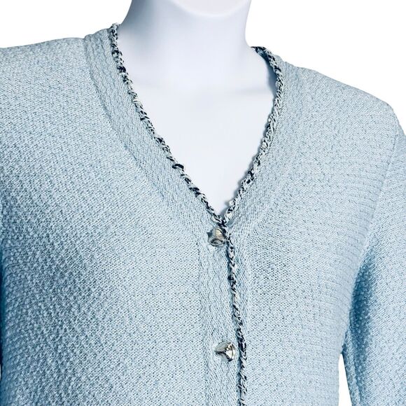 Vintage Dunollie Looms Elegant Blue Cardigan Silver Buttons Granny Sz Medium - Picture 4 of 7